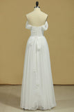 White Prom Dresses Off The Shoulder A Line Chiffon Floor Length With
