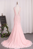 Open Back V-Neck Mermaid Chiffon With Beads And Slit Prom