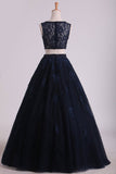 Two-Piece Scoop Floor Length Tulle Quinceanera Dresses With Beads And