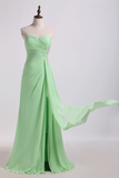 Prom Dress Column Beaded Floor Length With Slit And Ruffles
