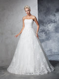Ball Gown Strapless Lace Sleeveless Long Lace Wedding Dresses TPP0006685