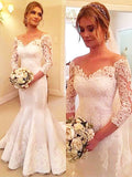 Trumpet/Mermaid 3/4 Sleeves Satin Off-the-Shoulder Lace Court Train Wedding Dresses TPP0006266