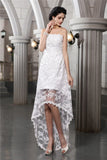 Sheath/Column Strapless Sleeveless Beading High Low Lace Wedding Dresses TPP0006784