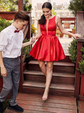 A-Line/Princess Satin Ruffles Sheer Neck Sleeveless Short/Mini Homecoming Dresses TPP0009047