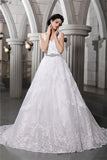 A-Line/Princess V-neck Sleeveless Beading Applique Long Organza Wedding Dresses TPP0006699