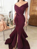 Trumpet/Mermaid Off-the-Shoulder Sleeveless Floor-Length Ruched Stretch Crepe Dresses TPP0001709