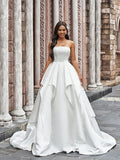 Ball Gown Satin Ruffles Strapless Sleeveless Court Train Wedding Dresses TPP0005947