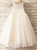 A-line/Princess Scoop Sleeveless Ankle-Length Lace Flower Girl Dresses TPP0007472