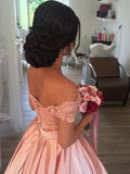 Ball Gown Sleeveless Off-the-Shoulder Satin Ruffles Cathedral Train Wedding Dresses TPP0006687