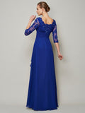 A-Line/Princess Scoop 3/4 Sleeves Lace Long Chiffon Mother of the Bride Dresses TPP0007067