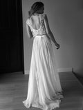 A-Line/Princess Sleeveless Scoop Tulle Beading Sweep/Brush Train Wedding Dresses TPP0006767