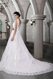 A-Line/Princess V-neck Sleeveless Beading Applique Long Organza Wedding Dresses TPP0006699