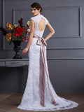 Trumpet/Mermaid Sleeveless Applique Long Satin Wedding Dresses TPP0006735