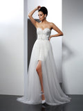 A-Line/Princess Sweetheart Applique Sleeveless Long Tulle Wedding Dresses TPP0006728