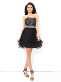 A-Line/Princess Sweetheart Applique Sleeveless Short Satin Cocktail Dresses TPP0008330