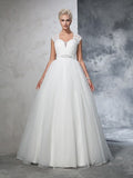 Ball Gown Sweetheart Ruched Sleeveless Long Tulle Wedding Dresses TPP0006724