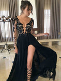 A-Line/Princess Sheer Neck Long Sleeves Lace Floor-Length Chiffon Dresses TPP0001786