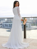 A-Line/Princess Lace V-neck Long Sleeves Sash/Ribbon/Belt Sweep/Brush Train Wedding Dresses TPP0005913