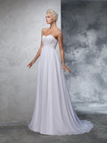 A-Line/Princess Sweetheart Beading Sleeveless Long Chiffon Wedding Dresses TPP0006780