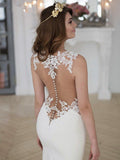 Trumpet/Mermaid Scoop Sleeveless Sweep/Brush Train Applique Lace Wedding Dresses TPP0005937