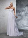 A-Line/Princess Sweetheart Beading Sleeveless Long Chiffon Wedding Dresses TPP0006780