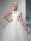 Ball Gown Bateau Applique Sleeveless Long Net Wedding Dresses TPP0006694