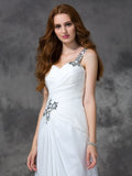 A-line/Princess One-Shoulder Beading Sleeveless Long Chiffon Dresses TPP0006712