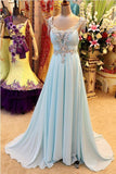 A-Line Prom Dress V-Neck Chiffon Crystal Prom