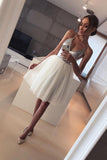 Cute A Line V Neck Spaghetti Straps Tulle Silvery Sequins Short Homecoming Dresses