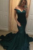 2024 Charming Off-the-Shoulder Green Mermaid Sweetheart Beads Prom Dresses